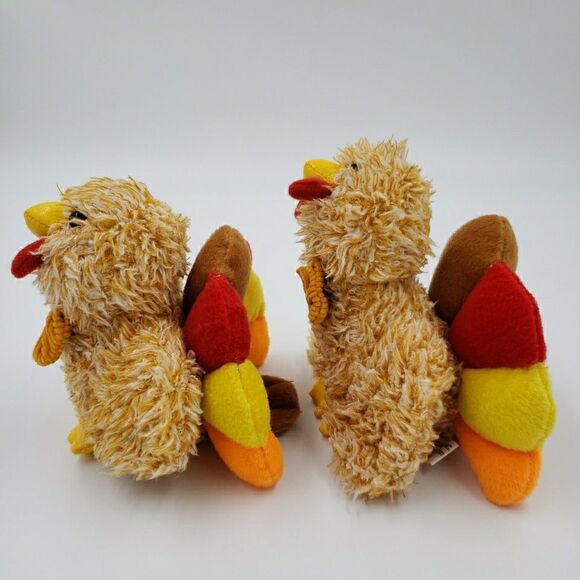 Vtg Anico Plush Stuffed Animal Turkey PAIR Colorful Soft Small 5” Thanksgiving - Picture 3 of 16